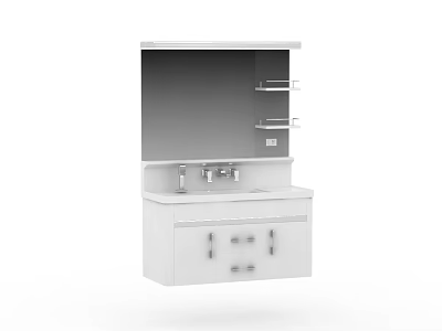 Modern White Bathroom Vanity Cabinet With Mirror And Storage Drawers 3d model