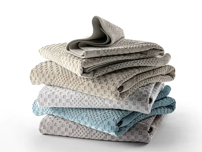 Soft Textured Towels Stacked With Light Gray And Blue Woven Patterns 3d model