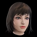 3D Female Head Model With Short Brown Hair and Fringe Against Black Background