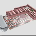 Pink L shaped Sofa With Cushions Round Coffee Table On Geometric Pattern Rug 3d model
