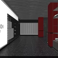 Carnation Exhibition Space With Red Pillars Gray Walls And Display Beds