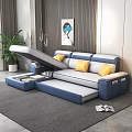 Modern Blue White Sectional Storage Sofa With Yellow Cushions And Plant In Living Room