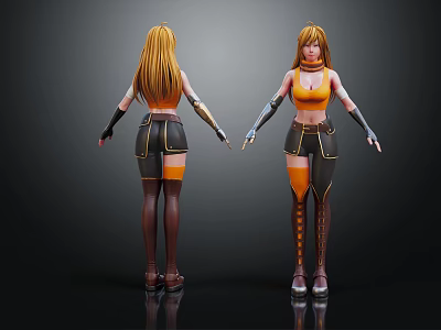 3D Female Character Model With Orange Hair And Sci Fi Armor Front Back View 3d model