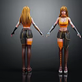 3D Female Character Model With Orange Hair And Sci Fi Armor Front Back View
