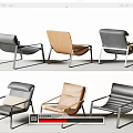 Modern Minimalist Leisure Chairs With Leather Upholstery And Metal Frame In Gray Beige Colors