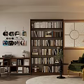 Elegant Study Room Interior With Large Bookshelves Green Armchair And Decorative Wall Art