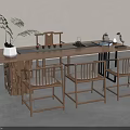 Natural Solid Wood Tea Table and Chairs with Simple Design and Potted Plant Decor