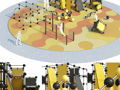 Outdoor Soccer Field With Colorful Surface And Fitness Training Equipment Facilities 3d model