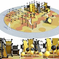 Outdoor Soccer Field With Colorful Surface And Fitness Training Equipment Facilities