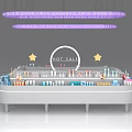 Retail Display Shelf With Cosmetic Products Purple LED Strip Lights And NOELLA Logo