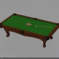 Classic Mahogany Billiard Table With Green Felt Surface Billiard Balls And Cue Stick