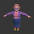 Elderly Lady With White Curly Hair Glasses Purple Cardigan Blue Plaid Skirt Arms Outstretched