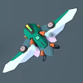 Green Orange Sci Fi Aircraft Engine With Propellers Wings And Modern 3D Design 3d model