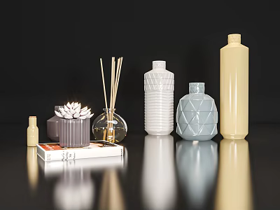 Modern Decorative Ornament Set With Various Shapes Colors Ceramic Glass For Home Tabletop Decor 3d model