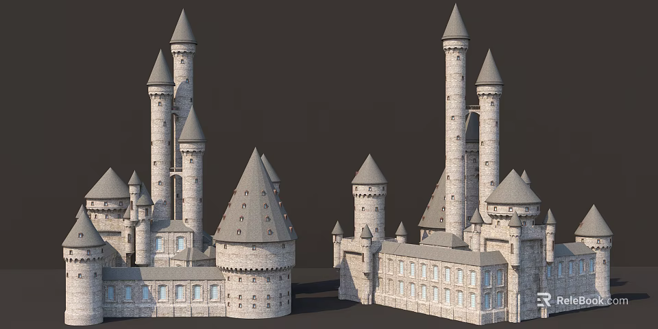 Ancient Stone Architecture With Tall Towers Pointed Spires And Castle Design 3d model
