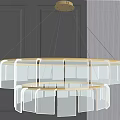 Modern Double Layered Circular Chandelier With Transparent Grid Panels In Contemporary Interior 3d model