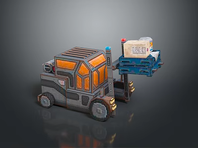 3D Model Forklift with Orange Gray Structure Carrying White Box on Fork 3d model