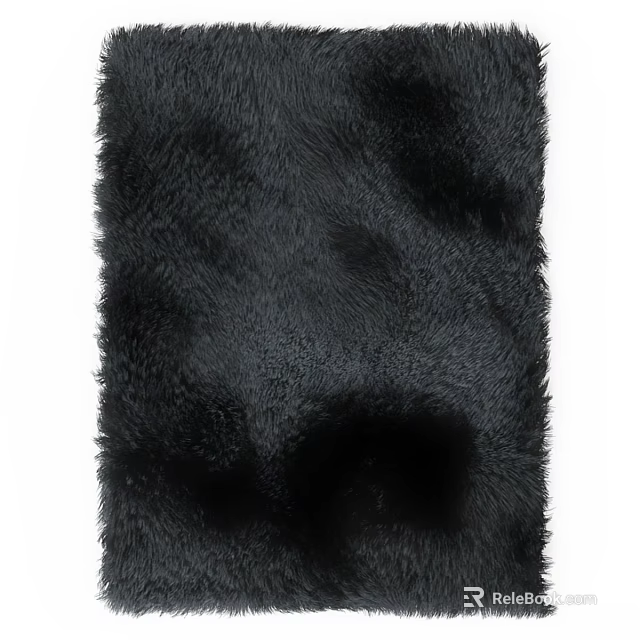 Black Fluffy Square Rug with Soft Plush Texture and Luxurious Appearance 3d model