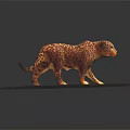 Detailed Spotted Leopard Sculpture Walking on Oval Wooden Display Base