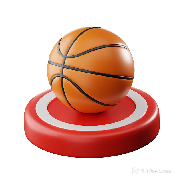 Orange Basketball On Red Round Base With White Circle Sports Equipment 3d model 