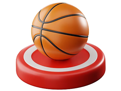Orange Basketball On Red Round Base With White Circle Sports Equipment 3d model