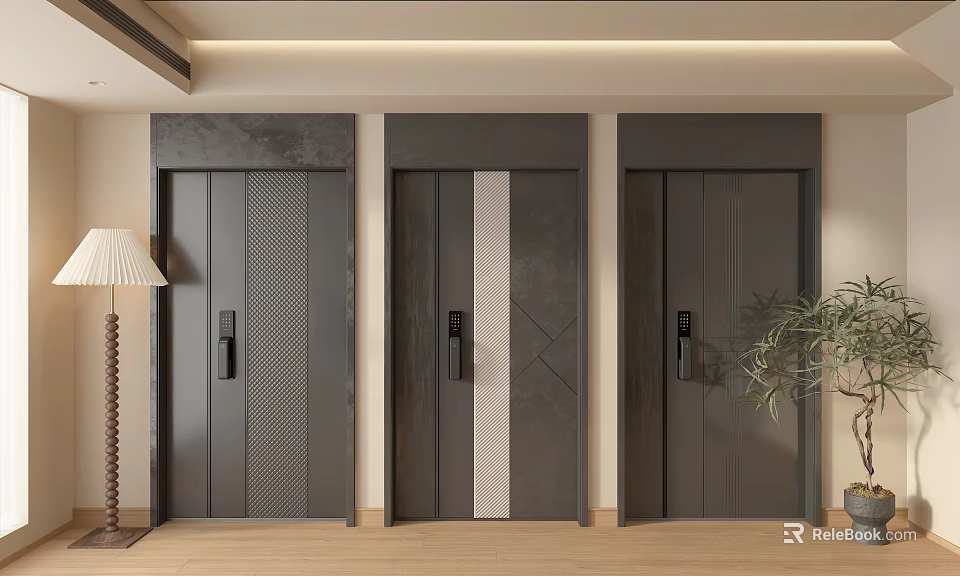 Three Modern Security Doors With Stylish Panel Designs For Home Safety 3d model