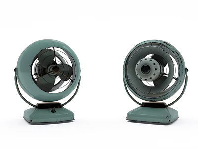 Two Green Vintage Air Conditioning Fans With Metal Stand And Base 3d model