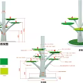 Tree Shaped Display Shelf with Green Trays White Trunk and Grass Base 3d model