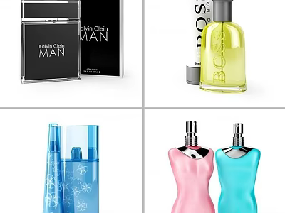 Perfume Cosmetic Products With Colorful Bottles Stylish Designs And Brand Packaging 3d model