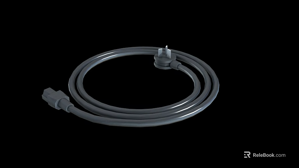 Gray Coiled Power Cable With Plug And Socket For Electrical Connections 3d model 