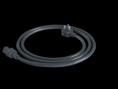 Gray Coiled Power Cable With Plug And Socket For Electrical Connections 3d model