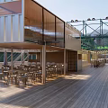 Modern Outdoor Lounge Area With Wooden Deck And Seating Furniture Structure