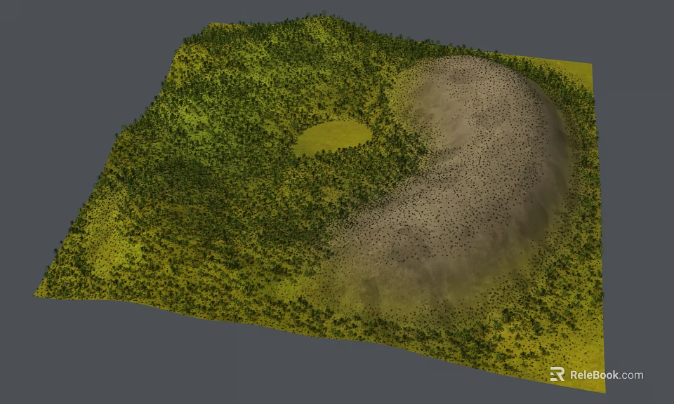 Natural Terrain Model With Green Vegetation Circular Area And Earth Colored Hill 3d model 