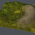 Natural Terrain Model With Green Vegetation Circular Area And Earth Colored Hill