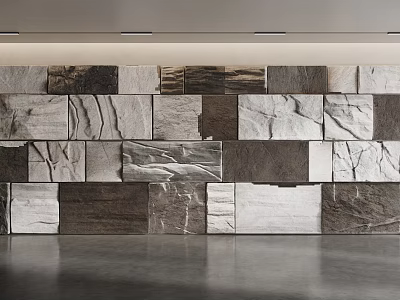 Modern Stone Feature Wall With Textured Tiles And Mixed Tones 3d model