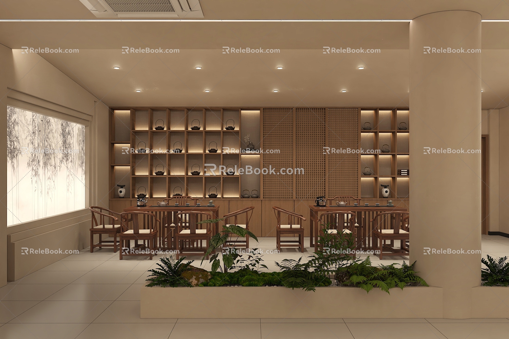 New Chinese Teahouse Hall 3d model