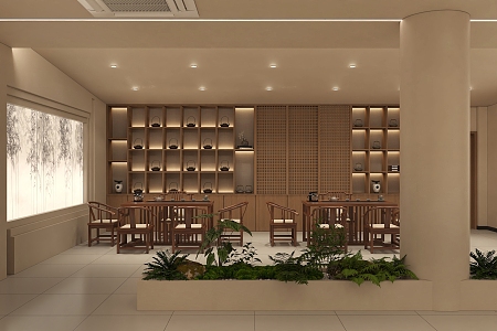 New Chinese Teahouse Hall 3d model