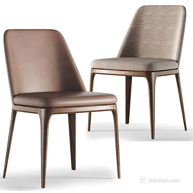 Modern Dining Chairs With Brown Leather And Light Gray Fabric Seats And Wooden Legs 3d model 