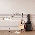 Modern Guitar Simple Metal Solid Wood Movable Music Frame Decorative Cabinet End View Cabinet Music Guitar Ornaments 3d model