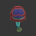 3D Designed Helmet With Red Outer Shell Purple Visor Green Details And Metal Base