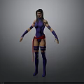 A Woman in Purple Tight Bodysuit with Red Belt Leg Wraps and Purple Arm Wristbands