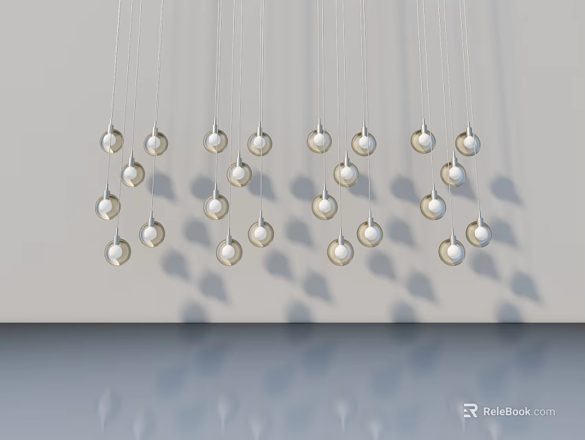 Modern Hinged Door Design With Silver Hanging Spheres And Gray Wall Background 3d model 