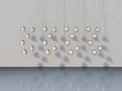 Modern Hinged Door Design With Silver Hanging Spheres And Gray Wall Background 3d model