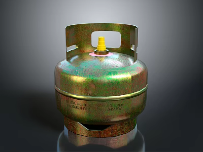 Metal LPG Gas Cylinder With Yellow Valve And Greenish Brown Exterior 3d model
