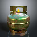 Metal LPG Gas Cylinder With Yellow Valve And Greenish Brown Exterior