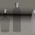 Transparent Glass Bottles With White Caps Various Shapes And Clear Liquid Inside