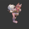 Game Movie Character With White Wolf Ears Tail Blue Eyes In Dynamic Combat Pose