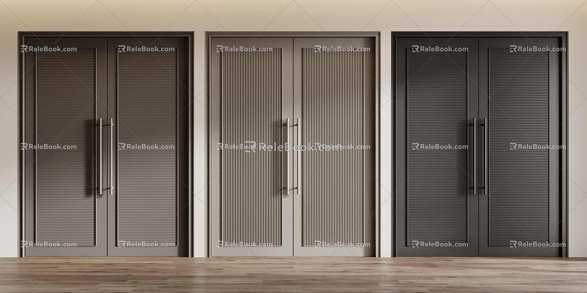 Double door double door combination swing door wooden door handle door 3d model