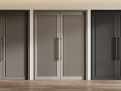 Modern Double Doors With Slatted Design Gray And Black Color And Metal Handles For Interior 3d model