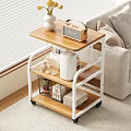 Rolling Storage Shelf with Wooden Shelves White Metal Frame Wheels for Living Room Decorative Storage